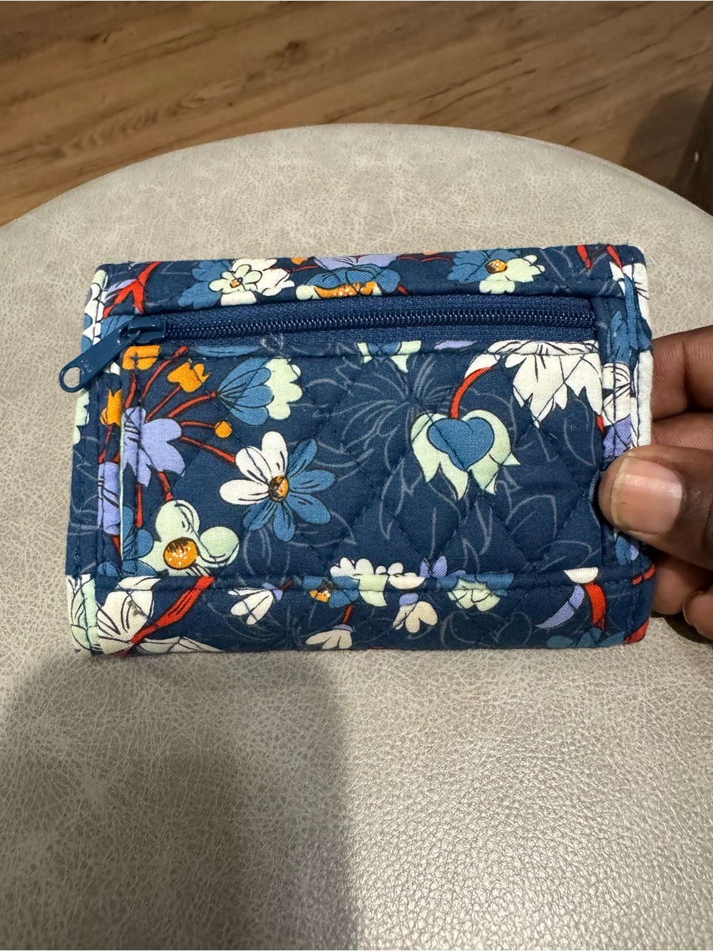 Vera Bradley Navy Floral Quilted Zip Wallet